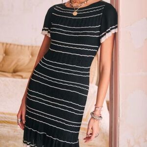 Sezane Brunella Black and White Knit Dress (Size XS)